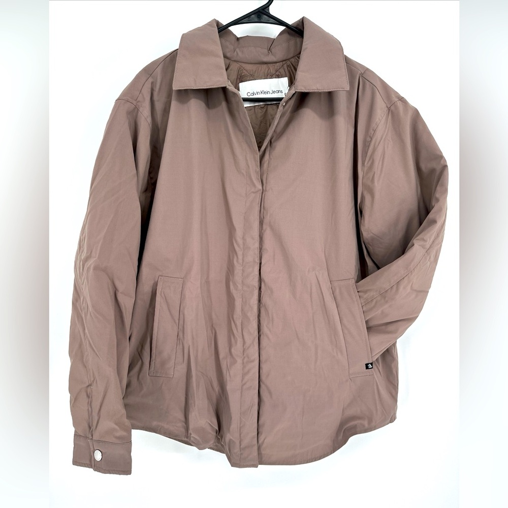 Calvin‎ Klein womens Med Classic Midweight Collared Button Down Jacket Tan Brown
